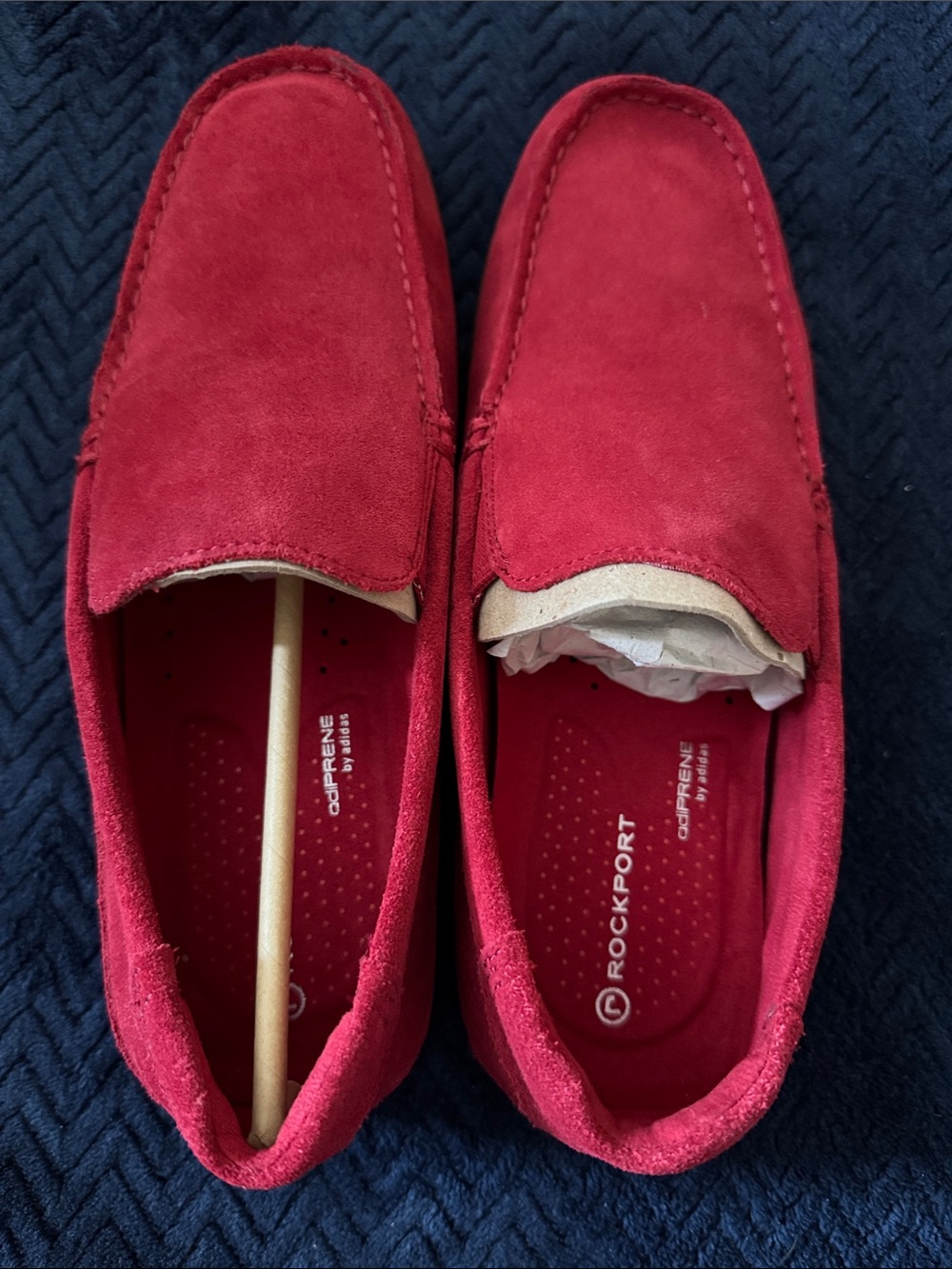 NWT! Rockport Men’s Bright Red Suede Slip-On Loafers
